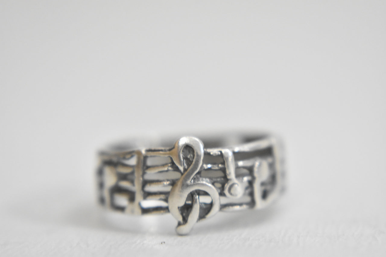 musical notes ring musician bar clef pinky band sterling silver girls  women Size 6.75