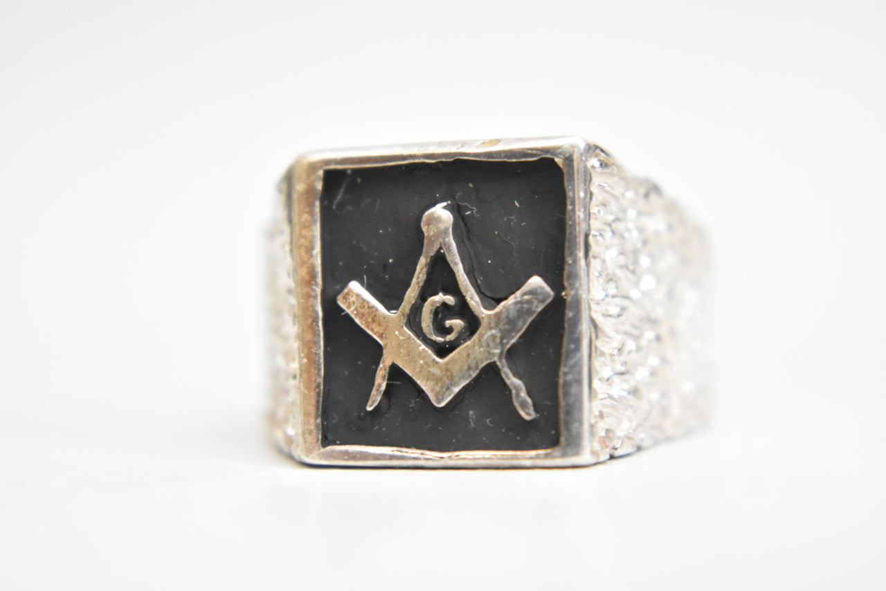 Masonic Ring Sterling Silver Band Men Size 8.25