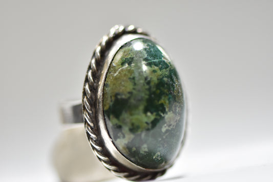 Greenish Turquoise ring  domed stone Sterling Silver men women Size 6