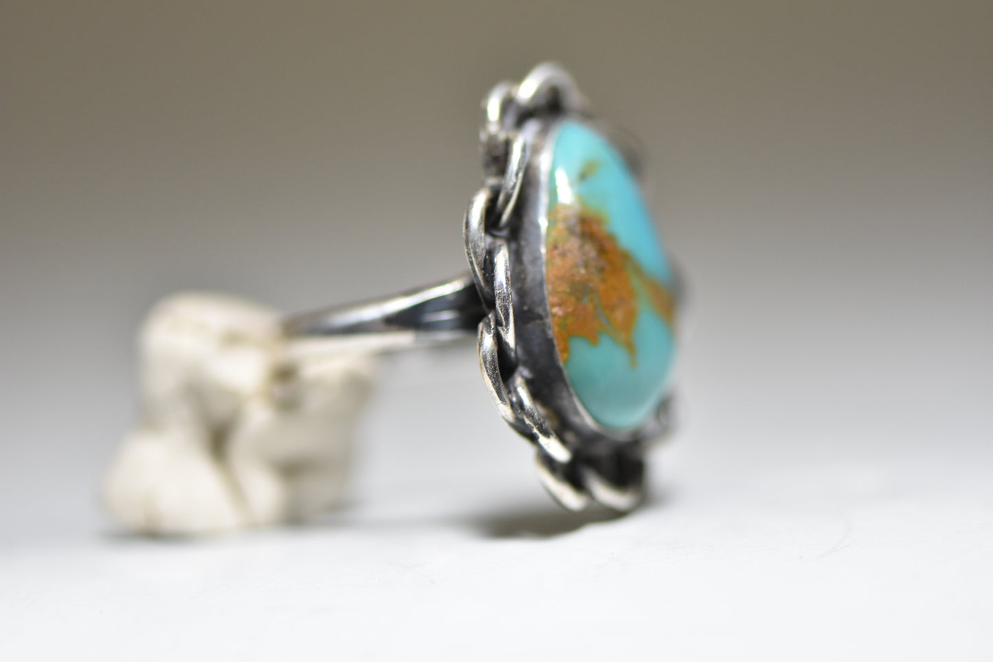 Turquoise ring Navajo flower southwest sterling silver women