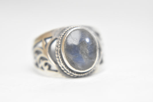 blue stone ring  Size  5.25 cigar band rope filigree sterling silver pinky women