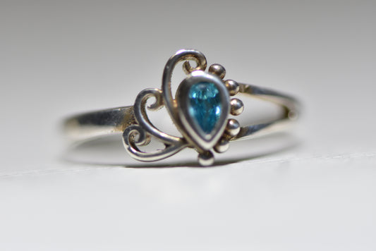 Teardrop ring blue CZ band sterling silver girls pinky children women