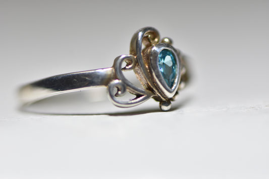 Teardrop ring blue CZ band sterling silver girls pinky children women