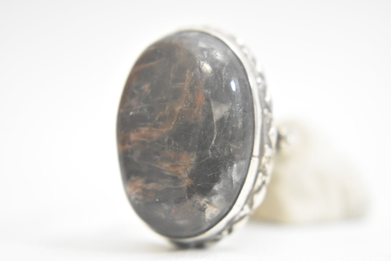 jasper ring long oval gemstone deep brown earth tones sterling silver women   Size  7.75
