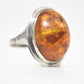 Amber Ring Vintage Sterling Silver Art Deco influences Size  8