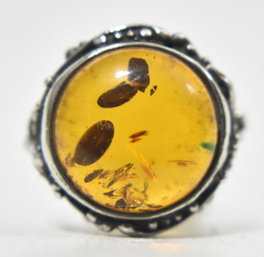 Vintage Amber Sterling Silver Ring  Size 6.50