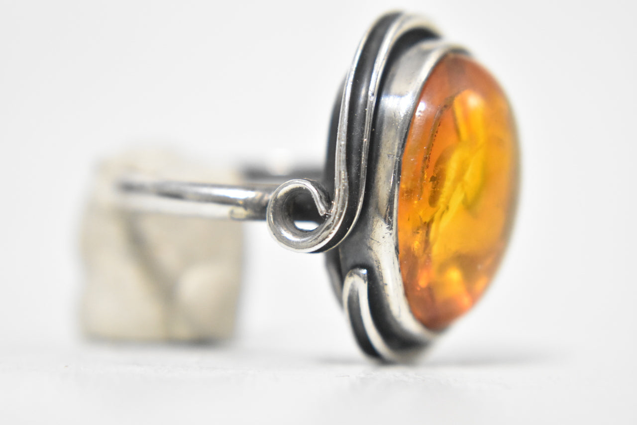 Amber Ring Vintage Art Deco Sterling Silver Ring Size 8.50