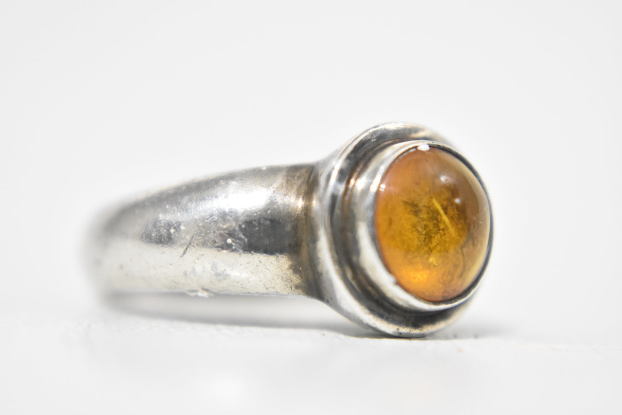 Amber Ring Southwest Solitaire Vintage Sterling Silver Size  8