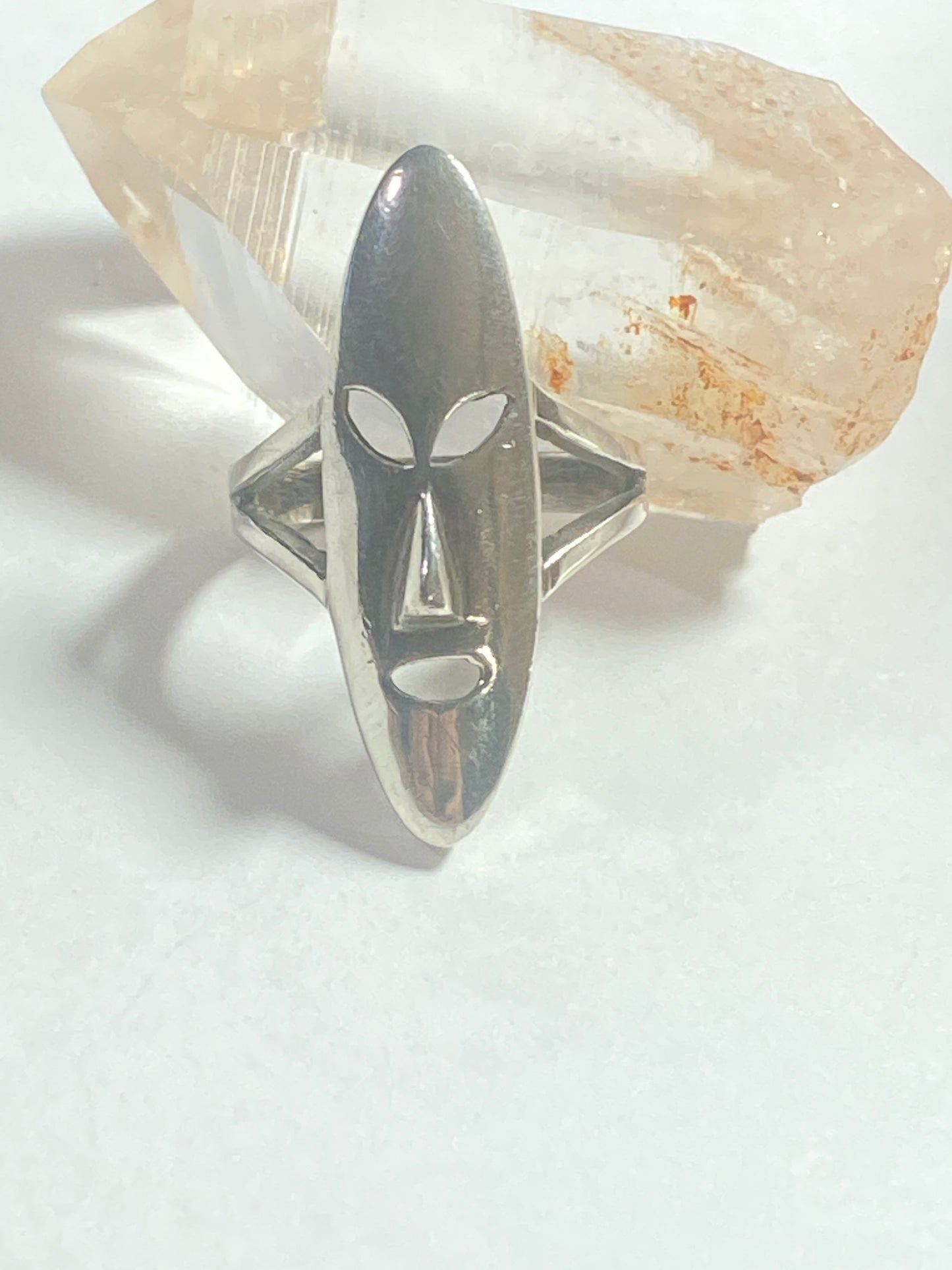 long face ring mask band sterling silver women
