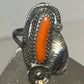 Coral ring size 5 Navajo pinky long sterling silver women