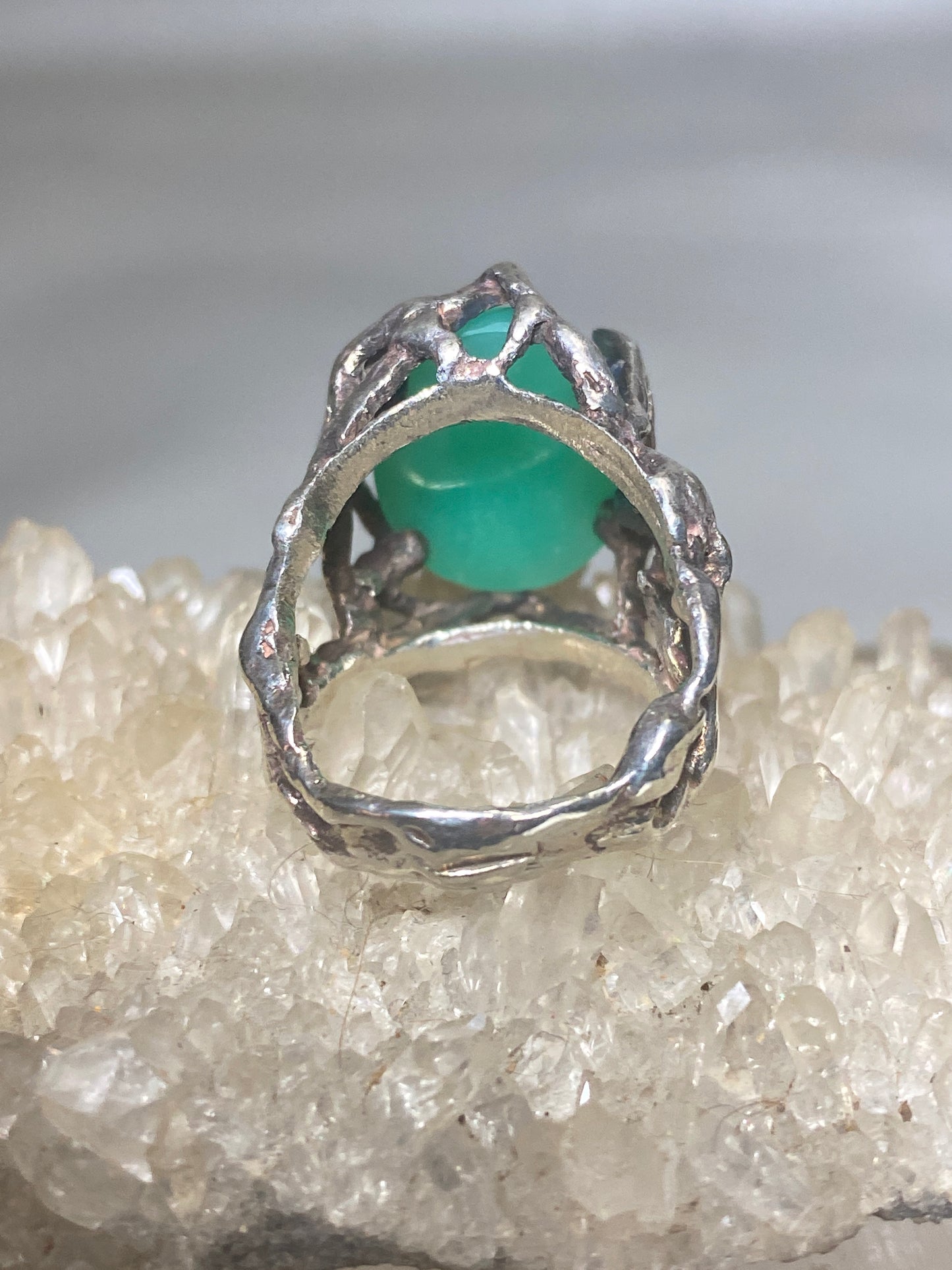 Brutalist ring size 5 green stone southwest sterling silver women