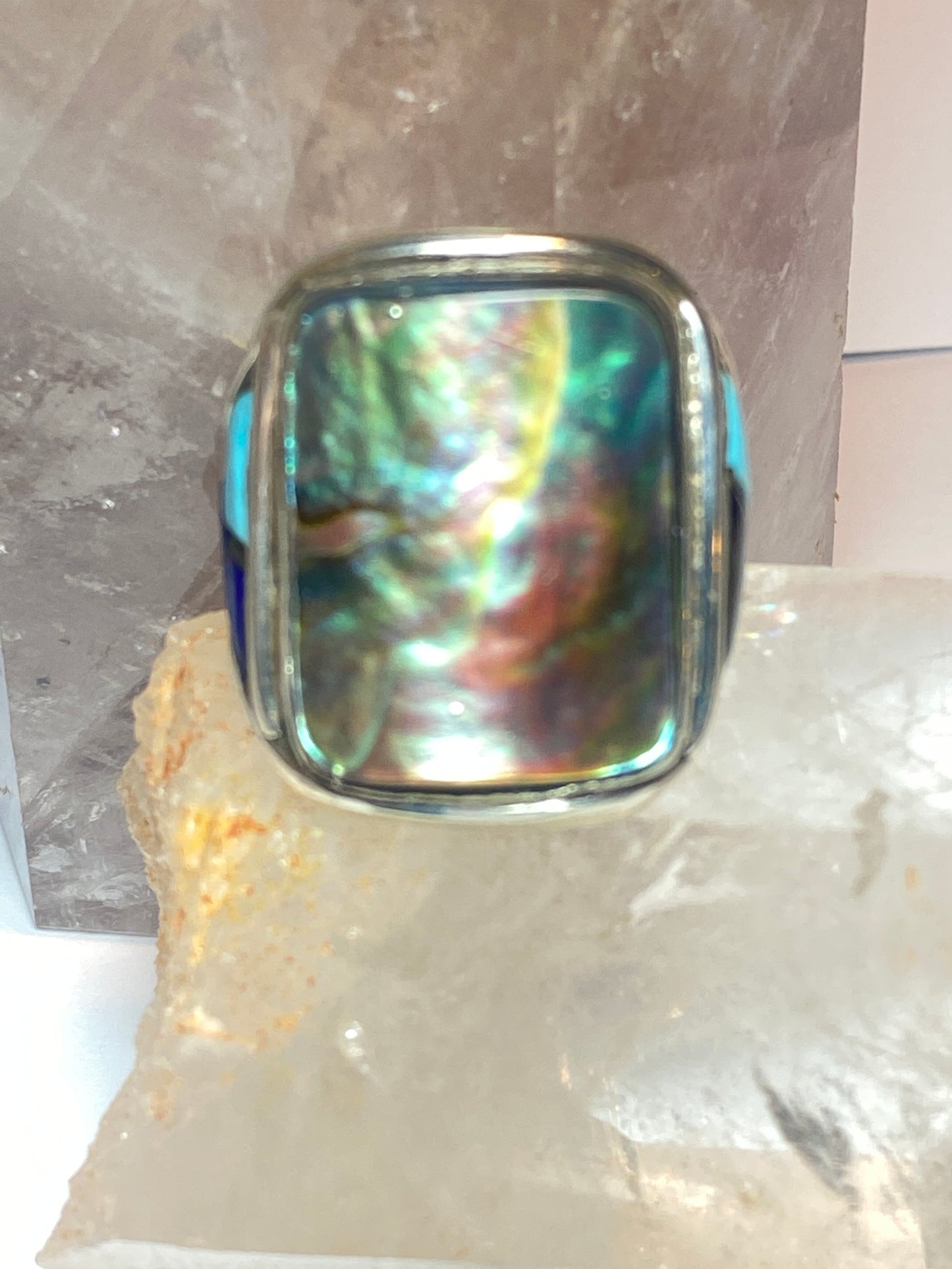 Abalone ring size 9.50 turquoise spiny oyster heavy sterling silver men women
