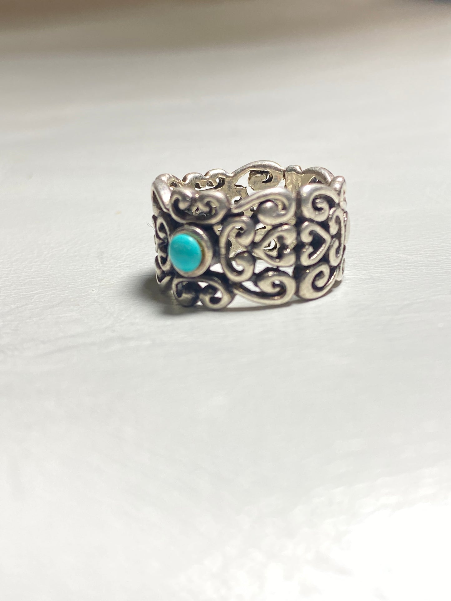 Turquoise ring heart band sterling silver women girls