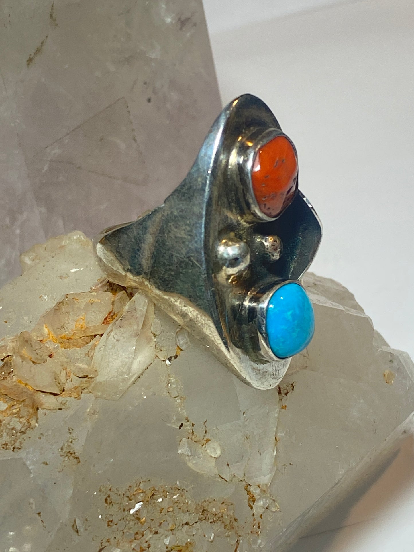 Navajo ring turquoise coral sterling silver men women  g
