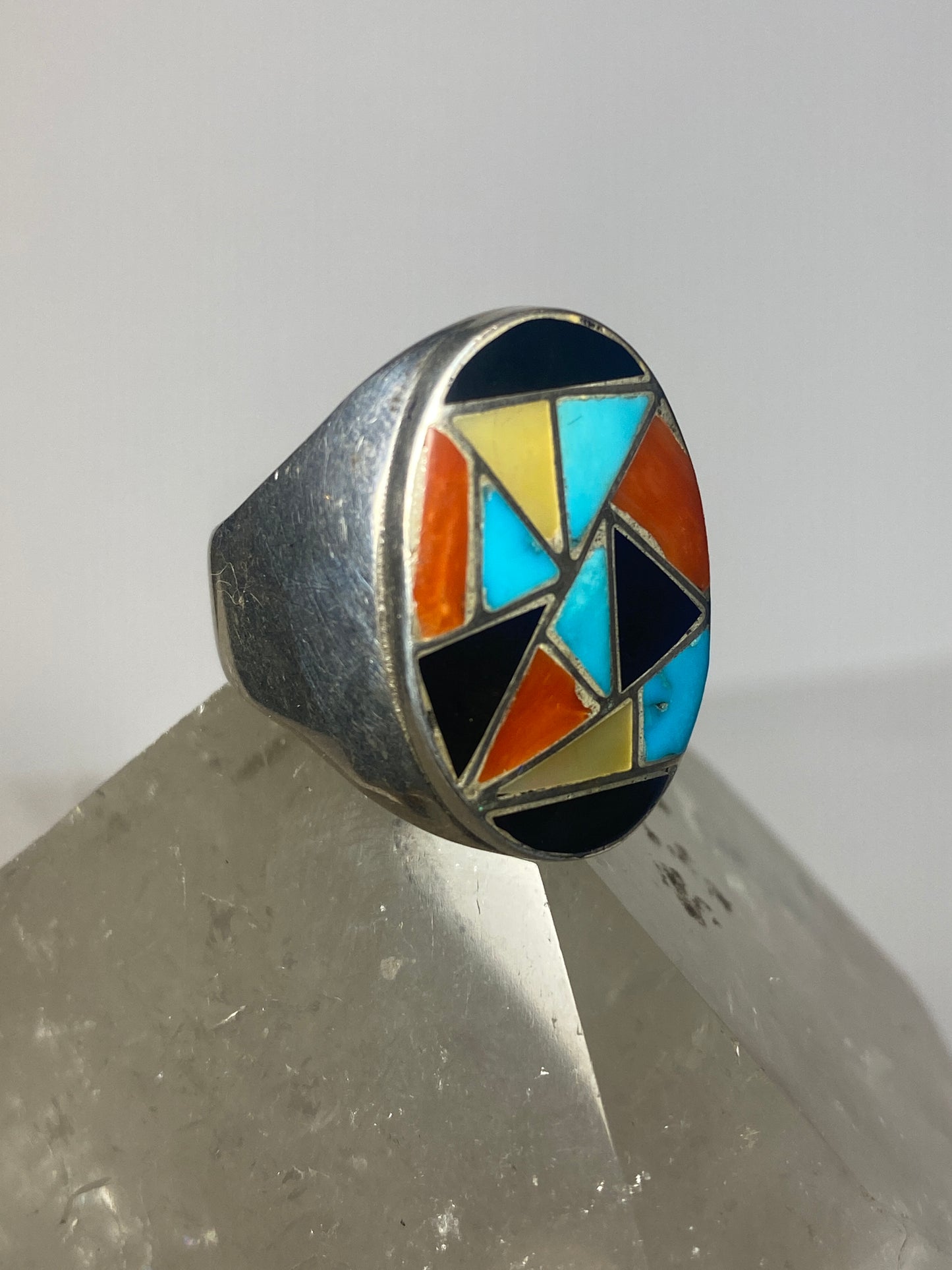 Turquoise ring Navajo coral onyx mop southwest sterling silver women men