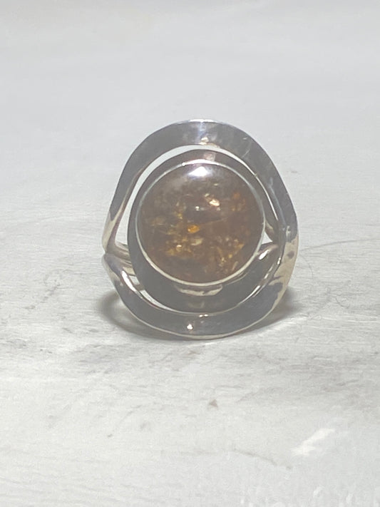 Amber ring southwest spiral band sterling silver women