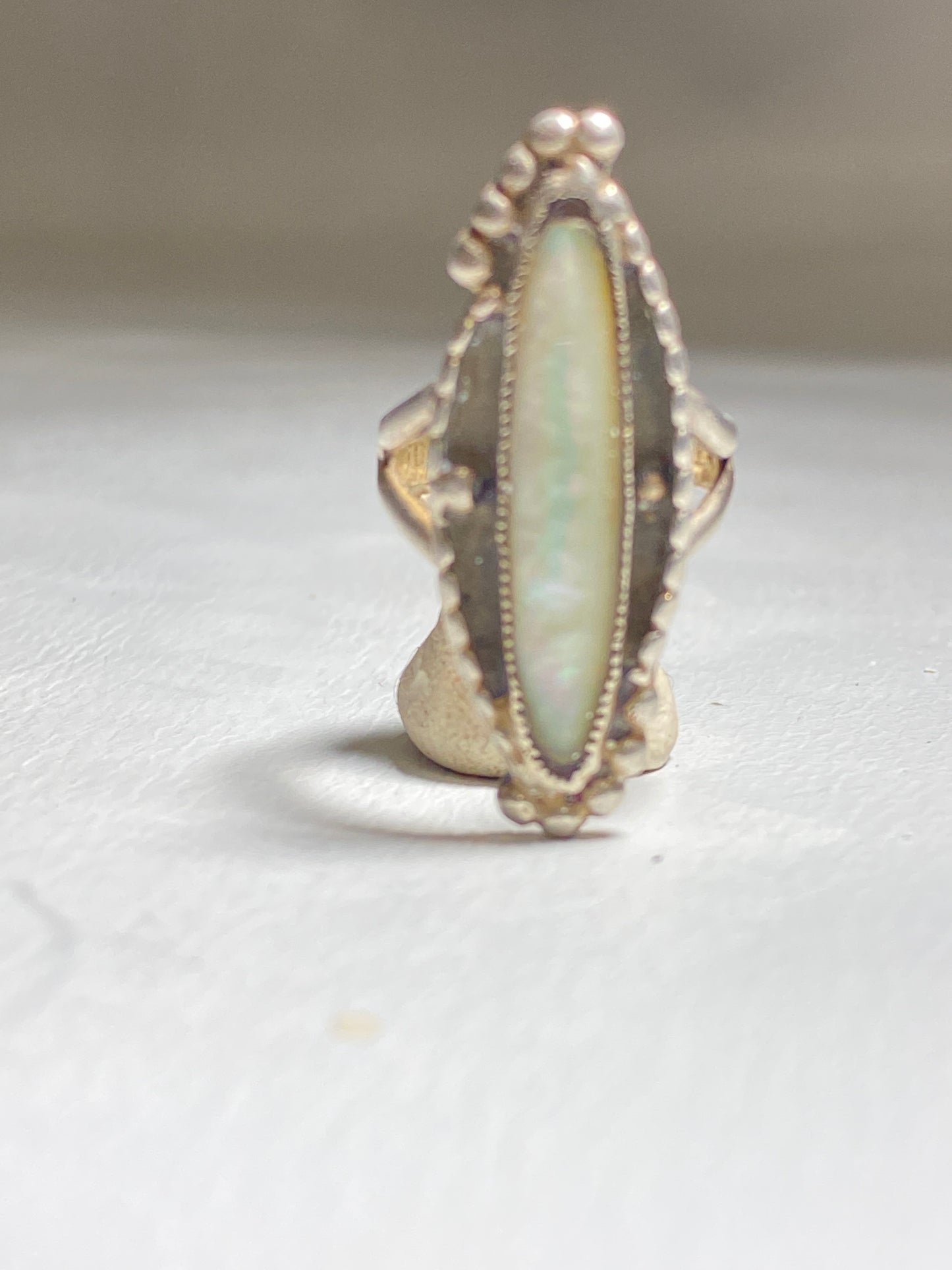Mother of Pearl ring long  Navajo southwest women sterling silver