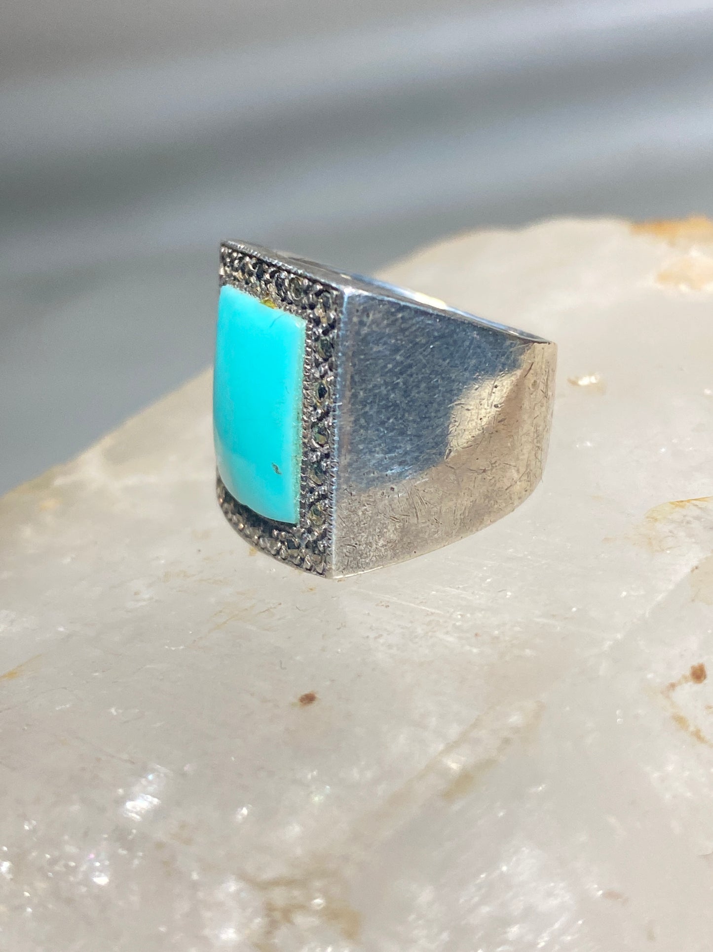 Turquoise ring size 5.75 marcasites band mid century sterling silver women