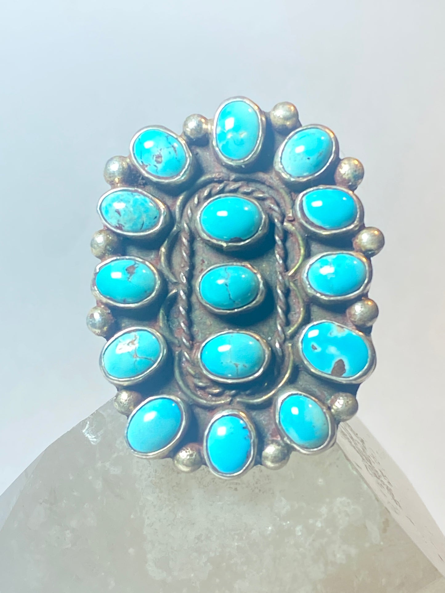 Turquoise ring big long Zuni southwest sterling  silver women