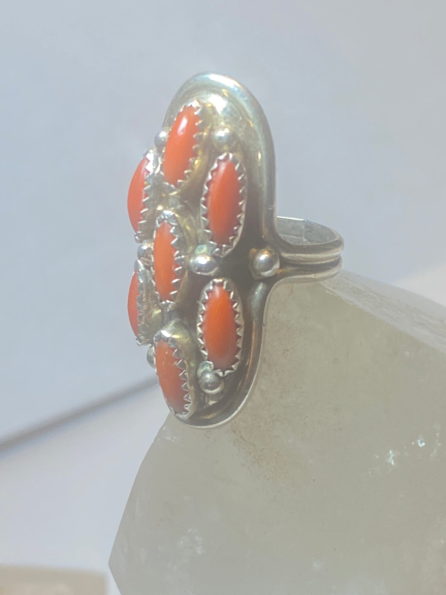 Zuni ring saddle sterling silver knuckle coral women girls