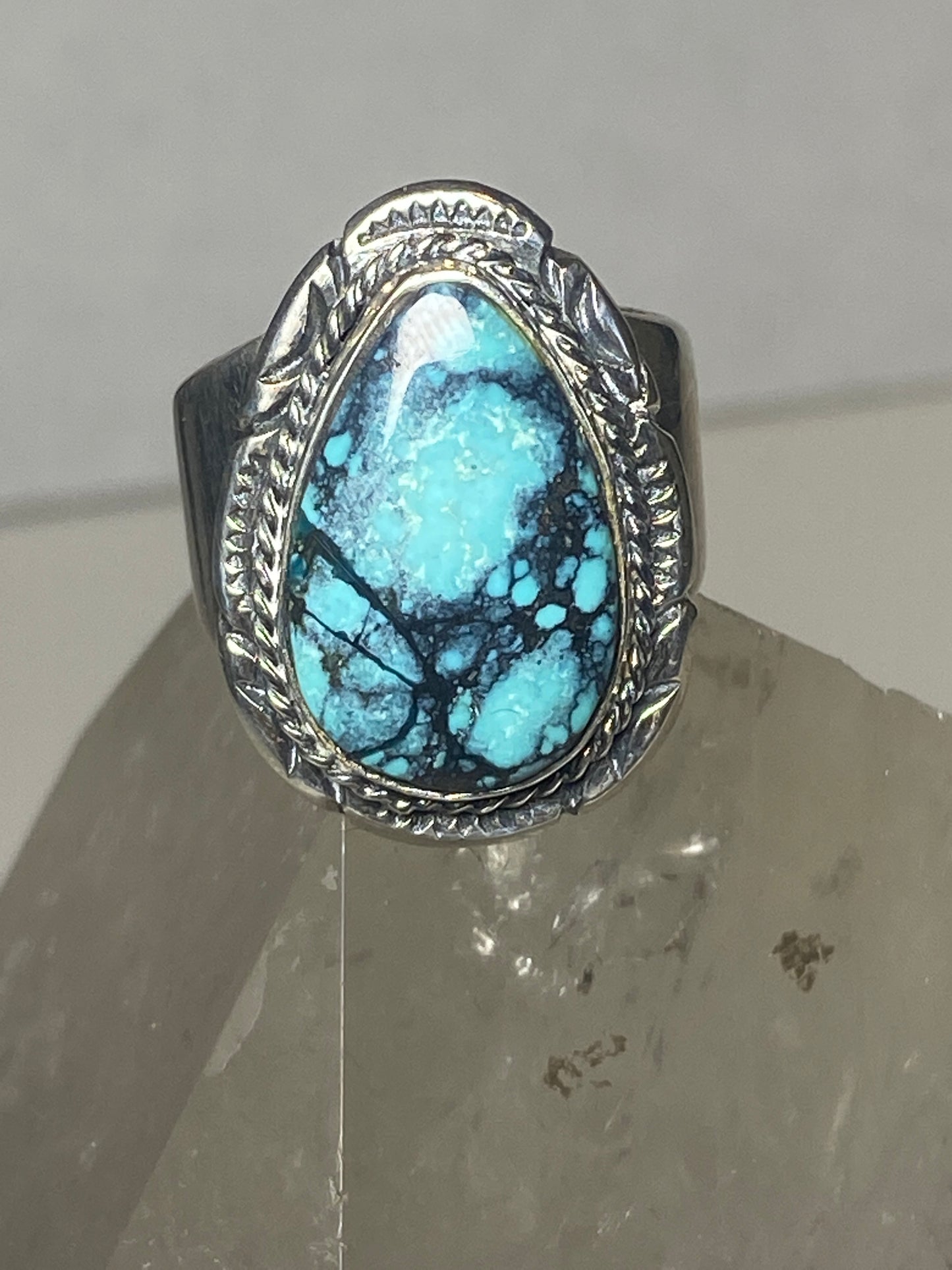 Turquoise ring Teardrop boho band sterling silver men women