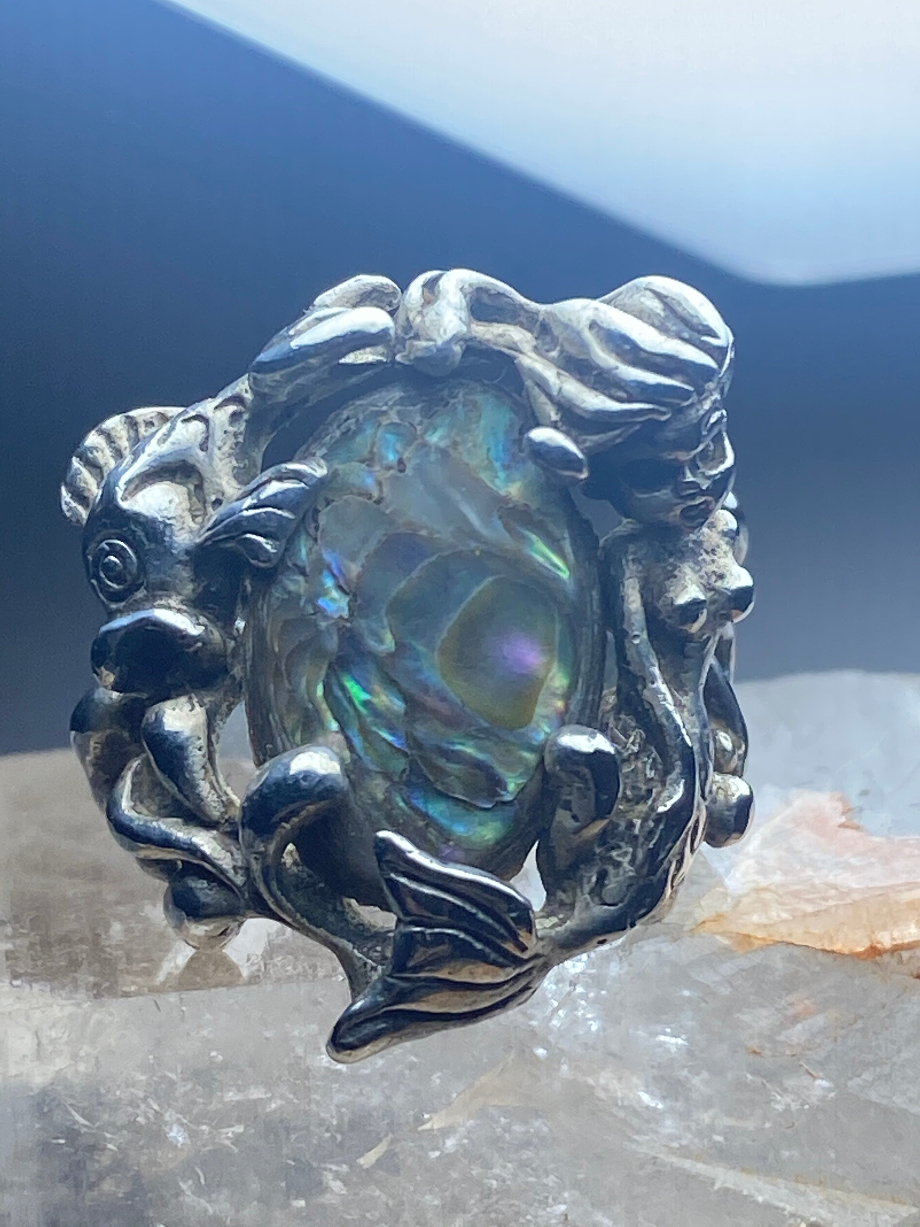 Mermaid Ring fish abalone ocean waves sterling silver women girls SpiritbeadNW