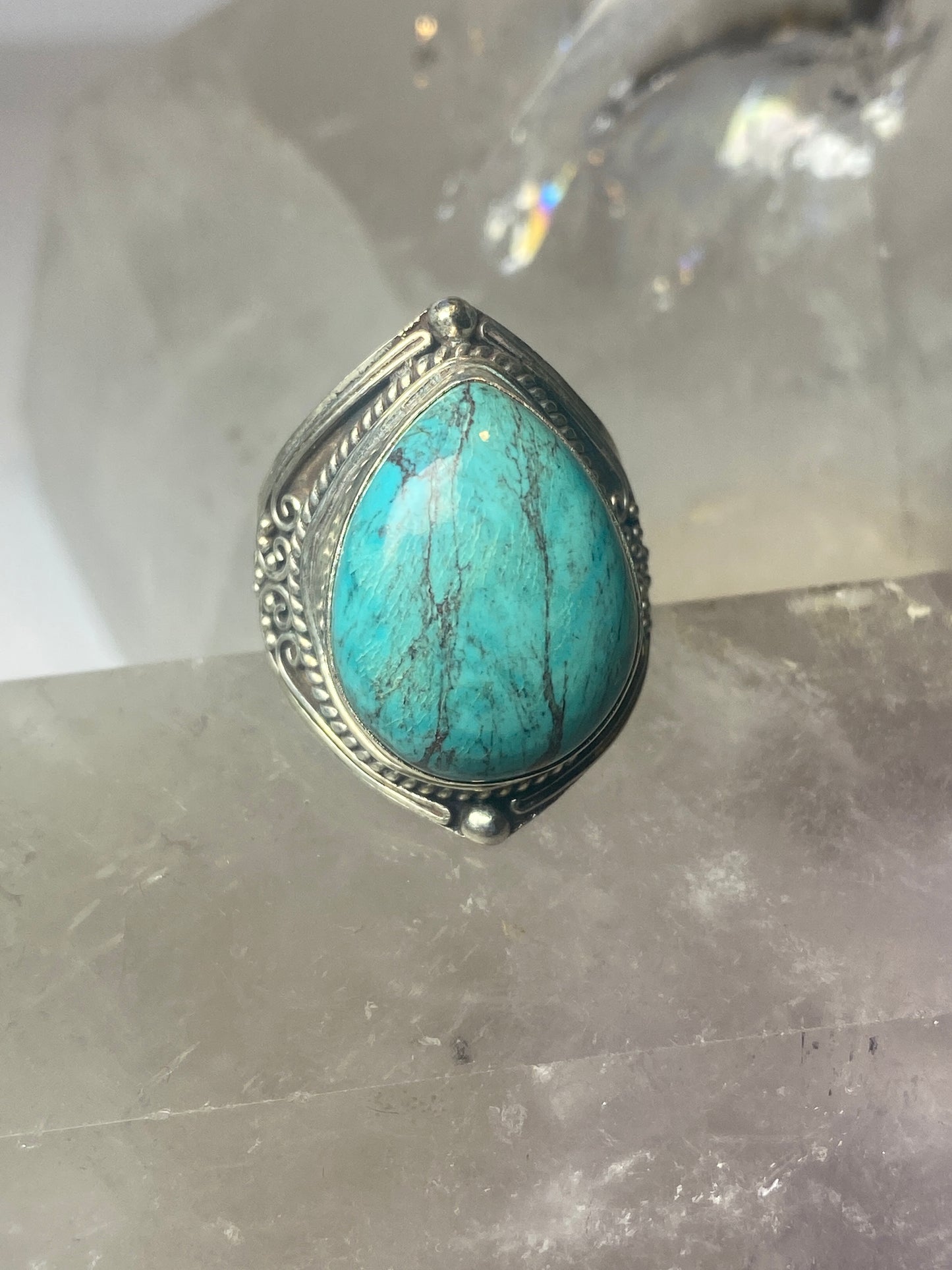 Turquoise ring boho cigar band sterling silver women men