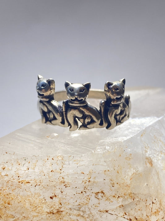 cat ring size 7 cats band sterling silver kittens women girls