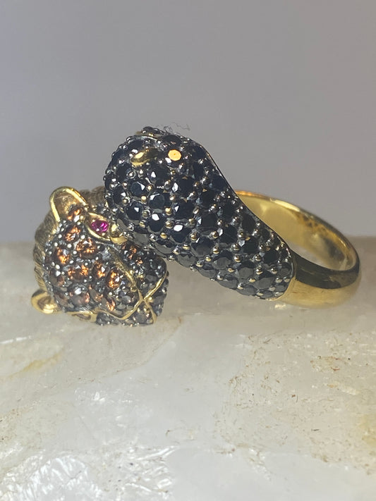 Vintage Epiphany Ring Lion Cougar Size 9 Yellow Gold over Sterling Silver CZ Wild Cat