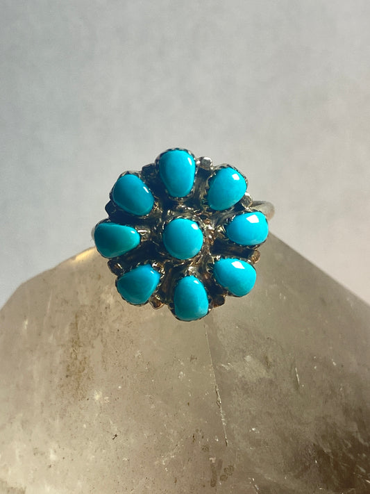 Turquoise ring size 7.50  petite point Zuni flower sterling silver women girls