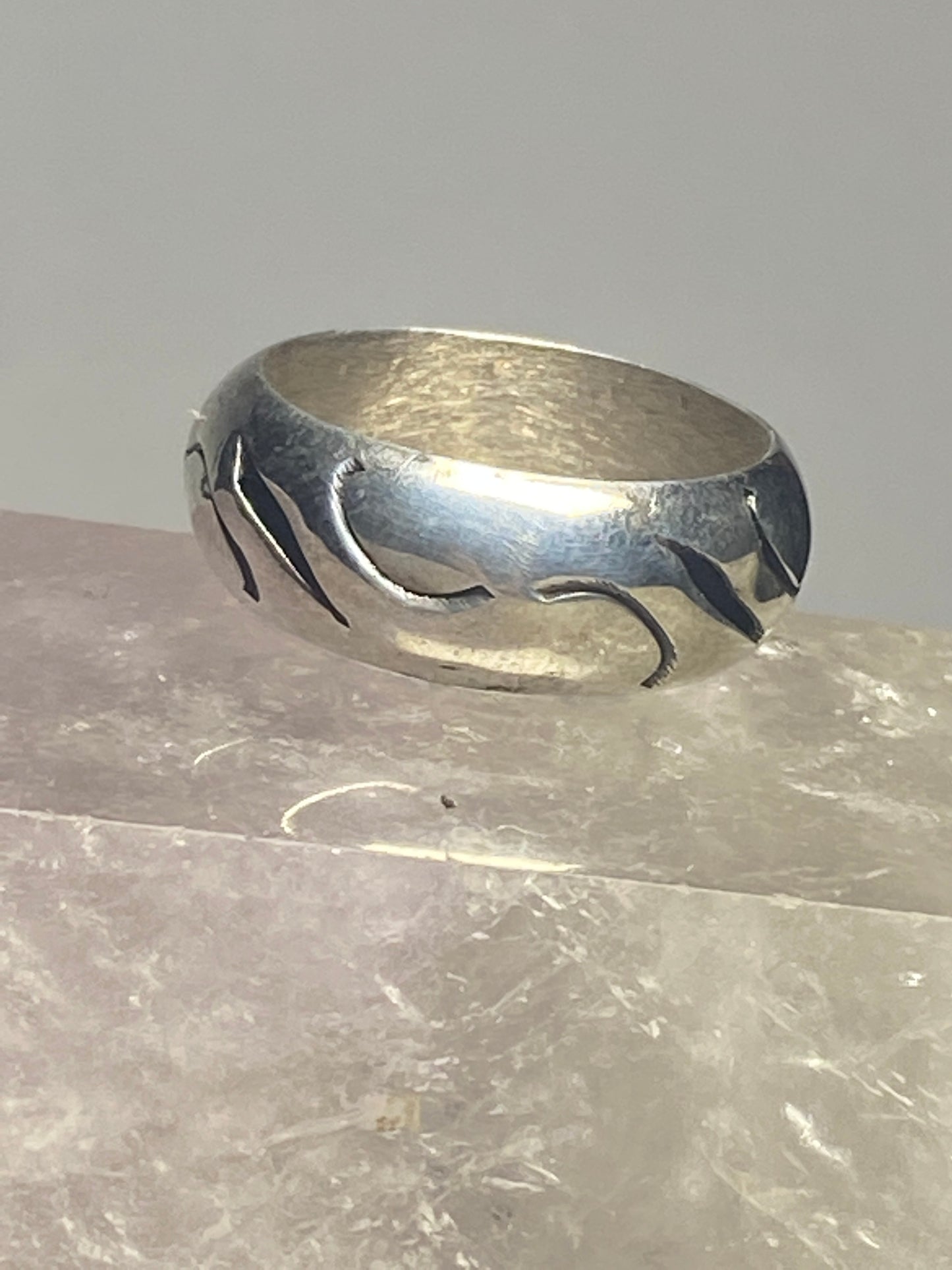 Dome ring waves band Mexico abstract sterling silver women men