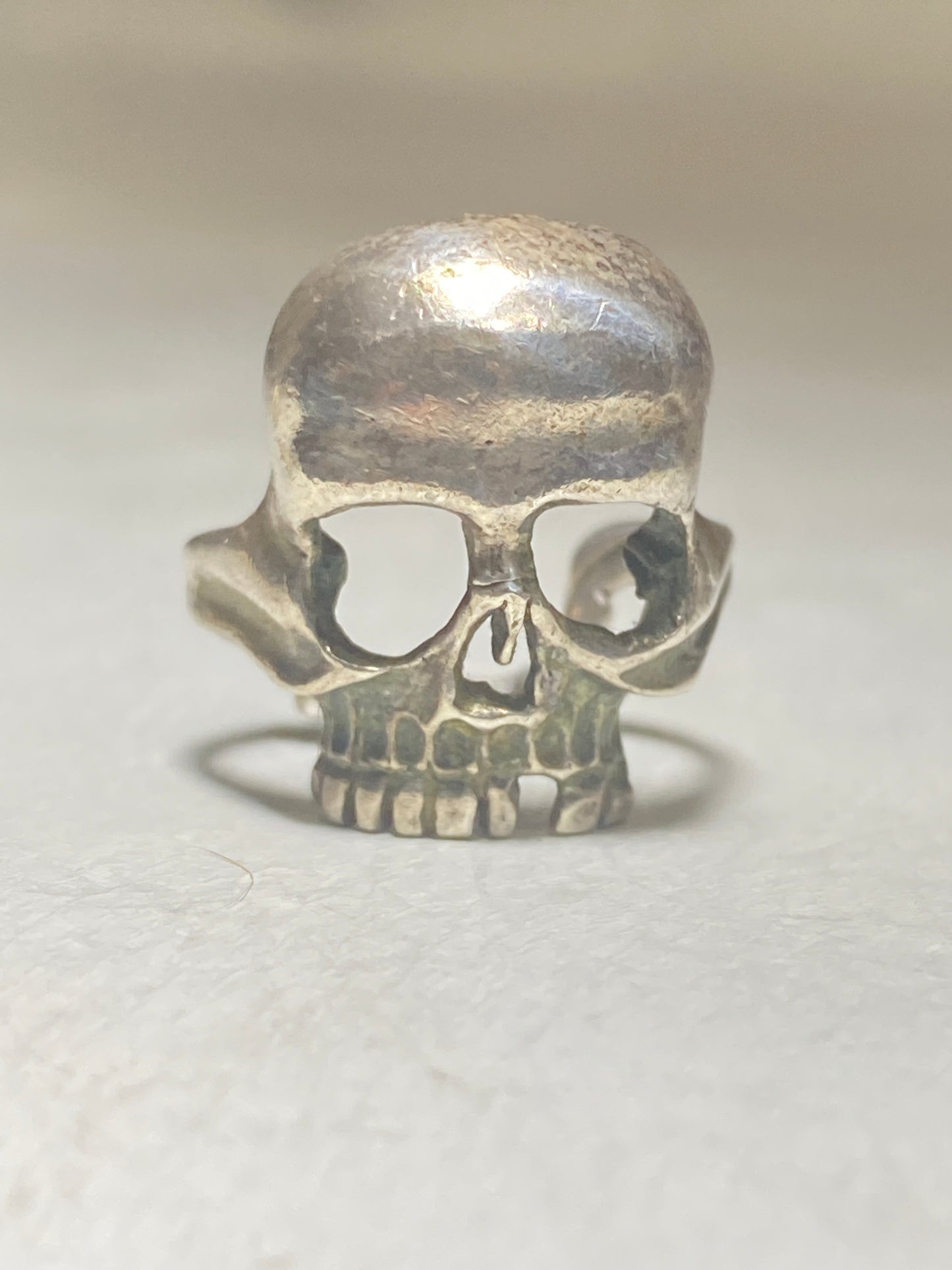 Skull ring pinky biker sterling silver band women
