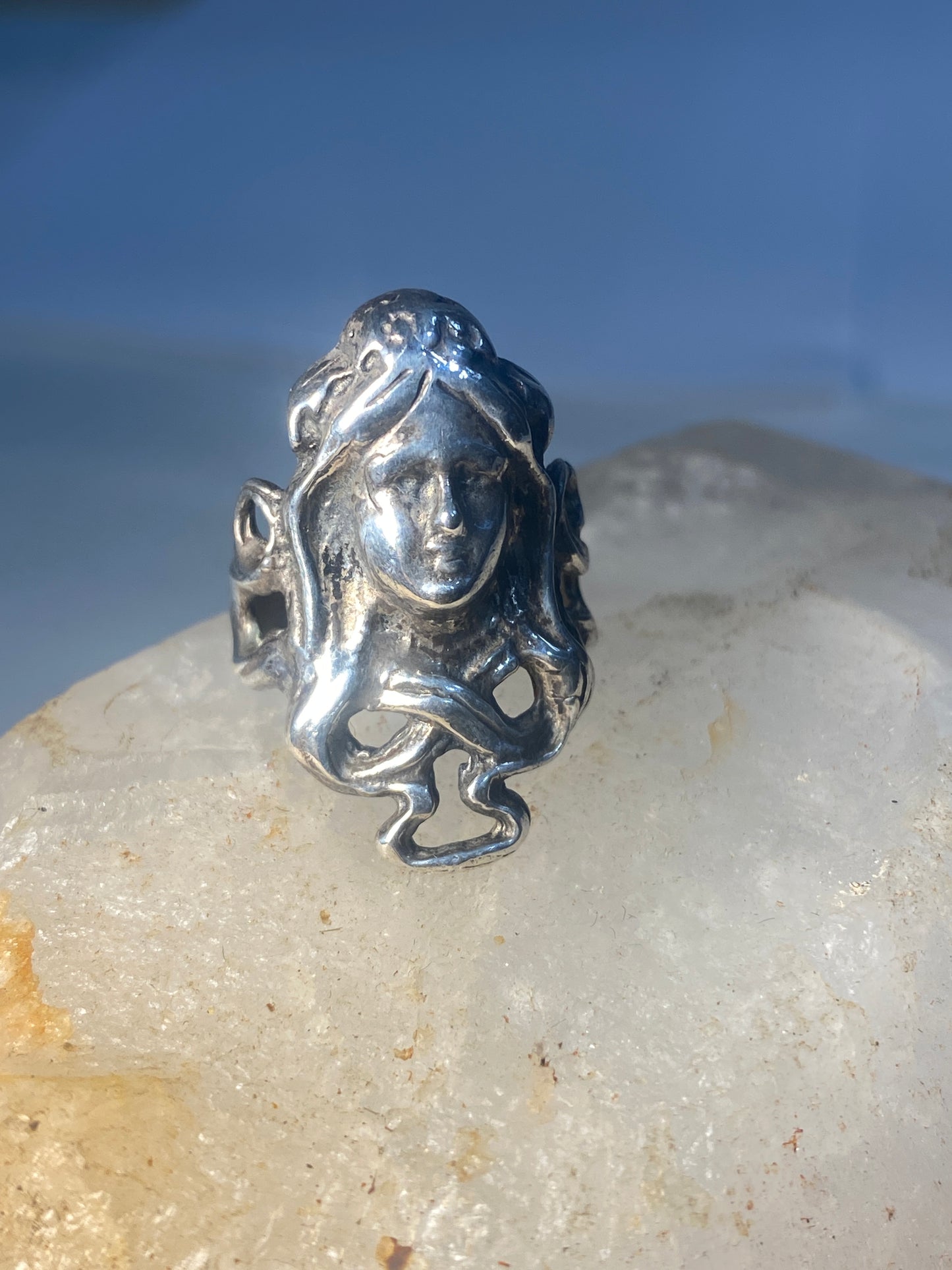 Face ring Art Deco band sterling silver women girls