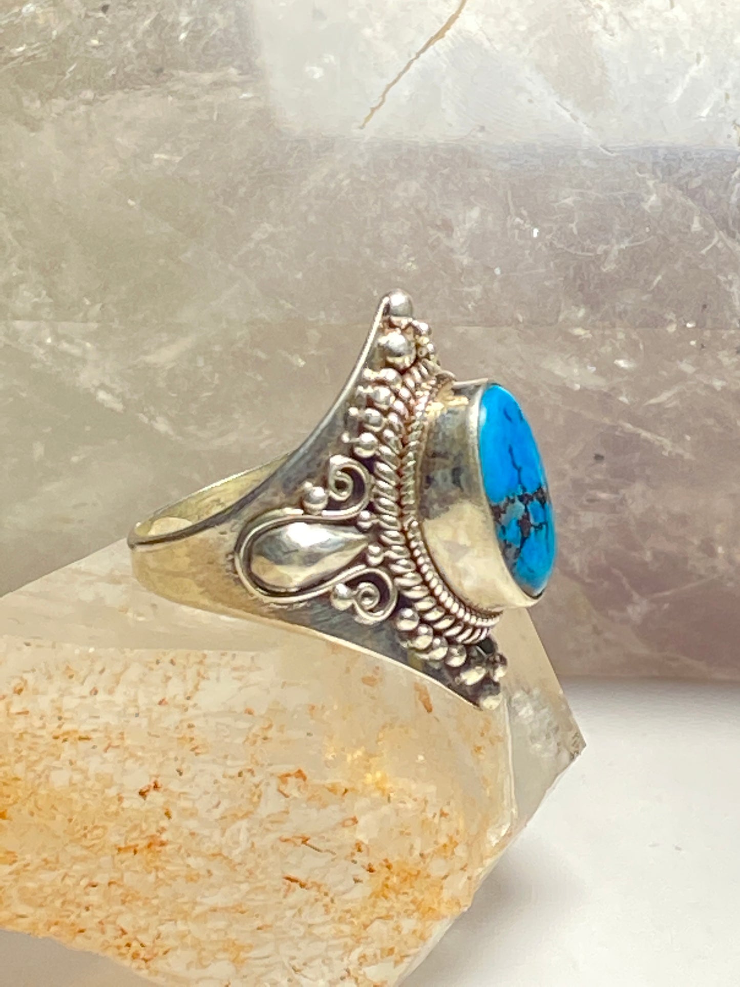 Turquoise Ring cigar band thumb sterling silver women