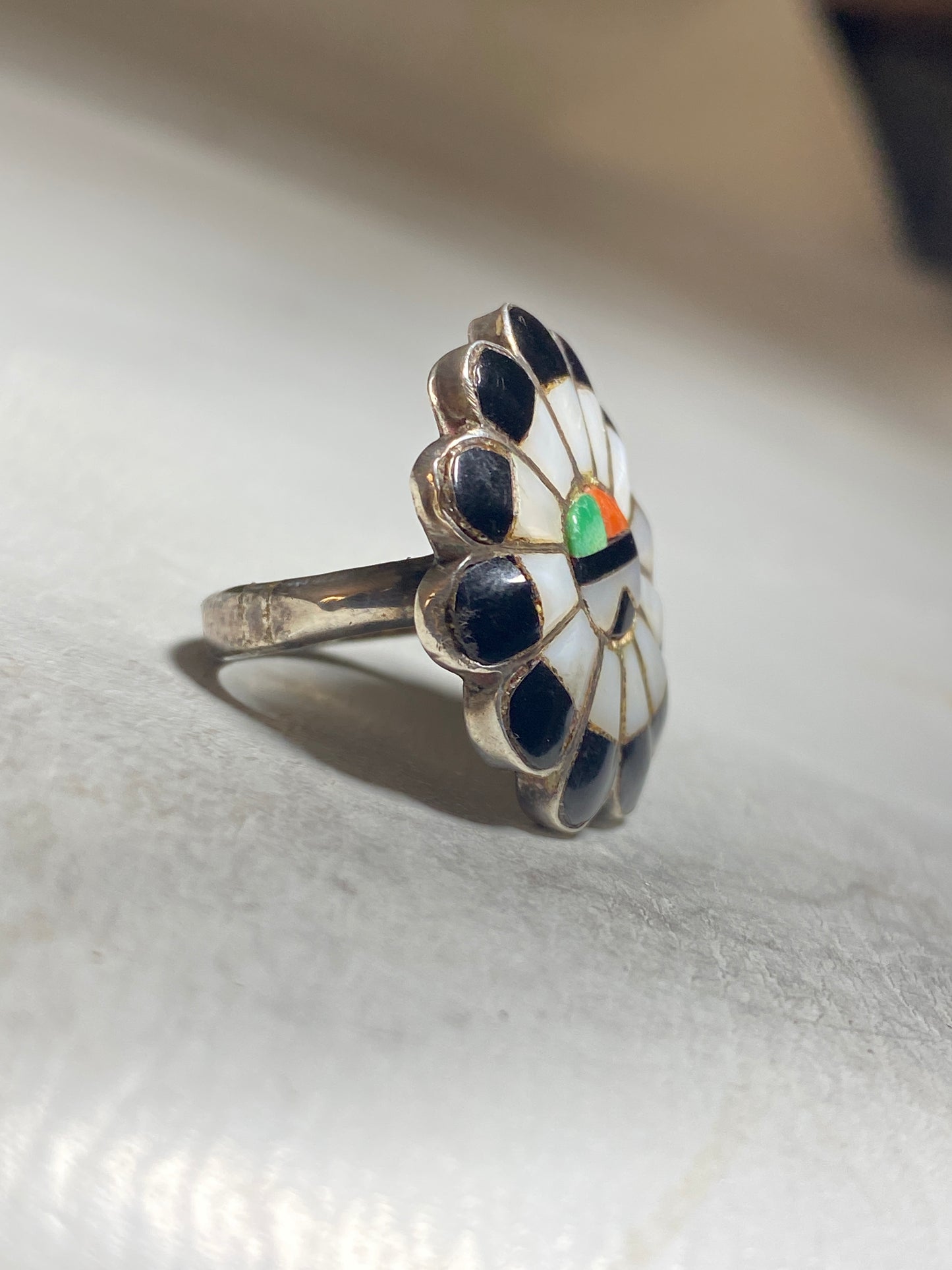 Zuni ring sun onyx MOP southwest sterling silver band women