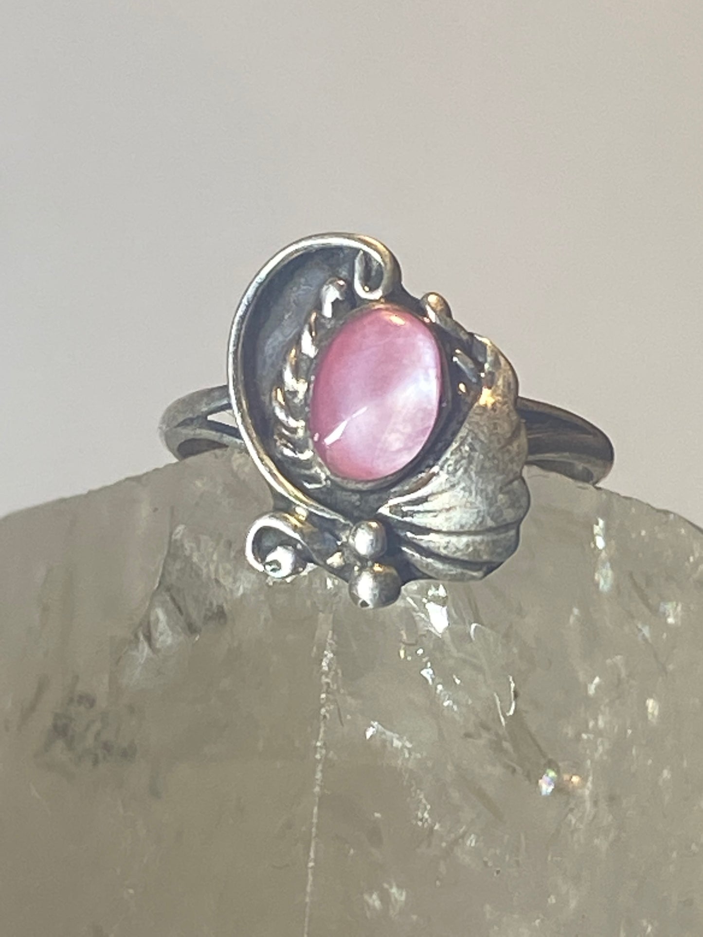 Mother of pearl Ring leaf southwest pinky sterling silver women girl e