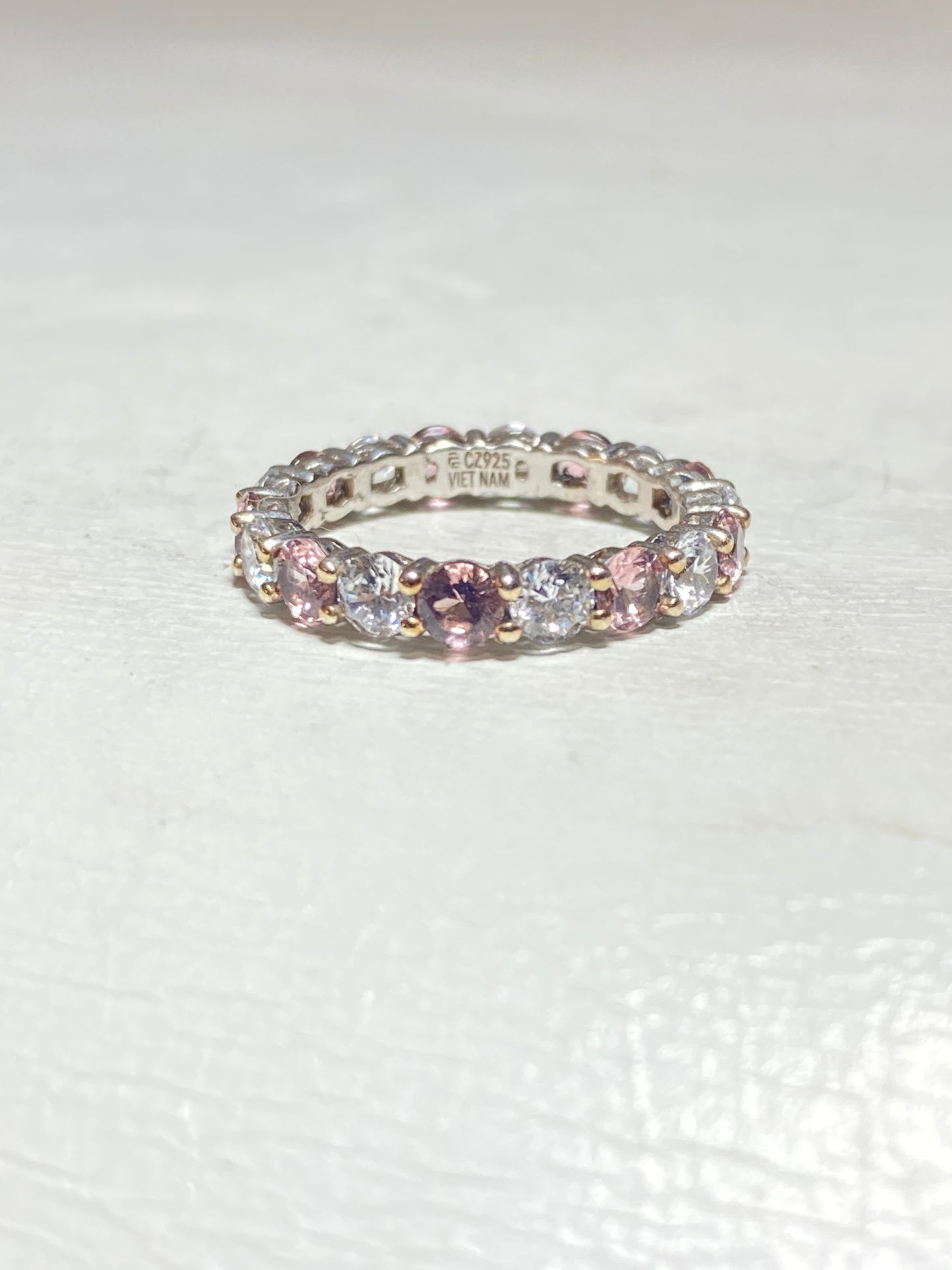 Eternity band clear pink clear CZ crystal stacker band ring sterling silver women girls