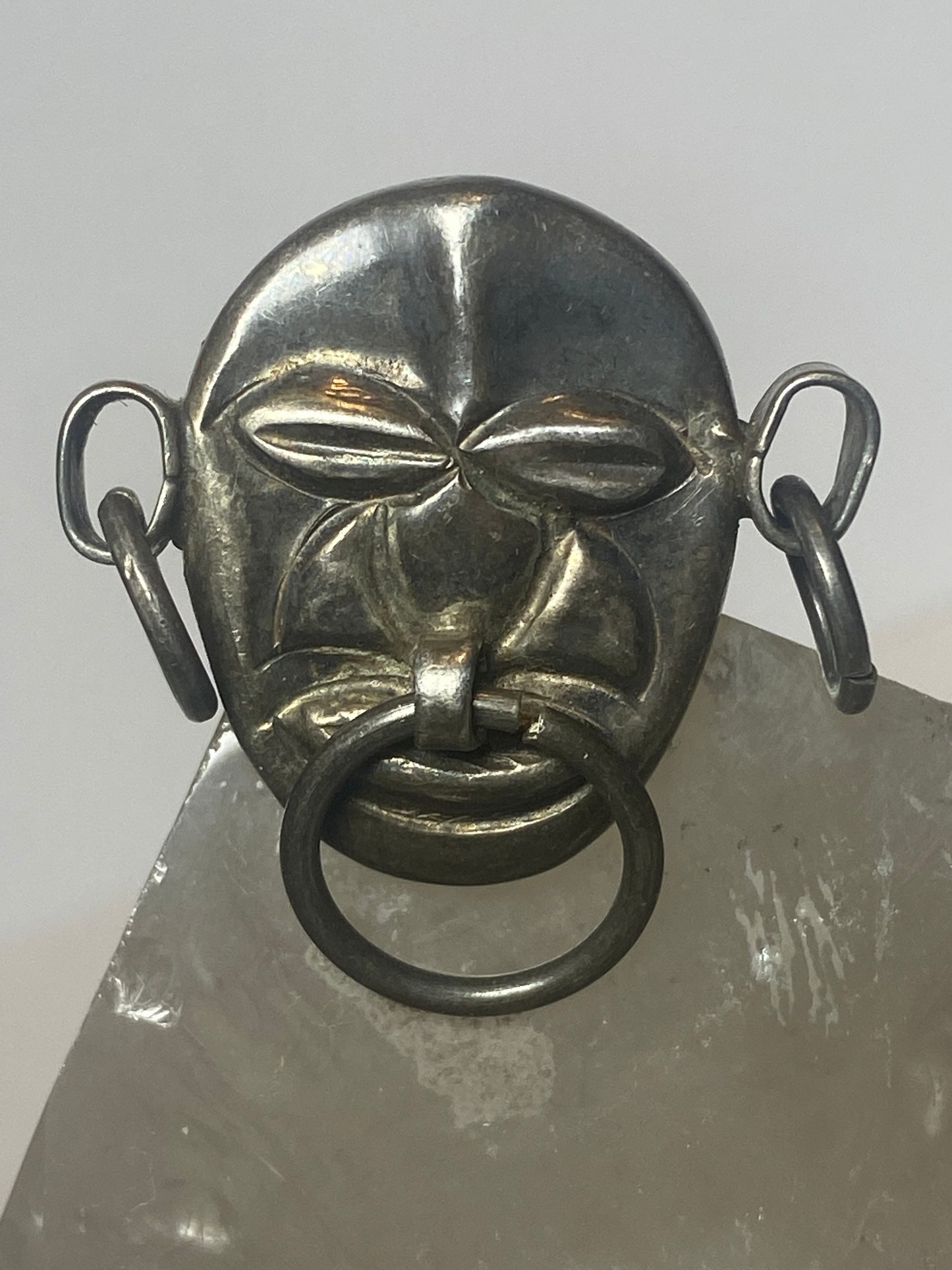 Mexican face ring old mask sterling silver women