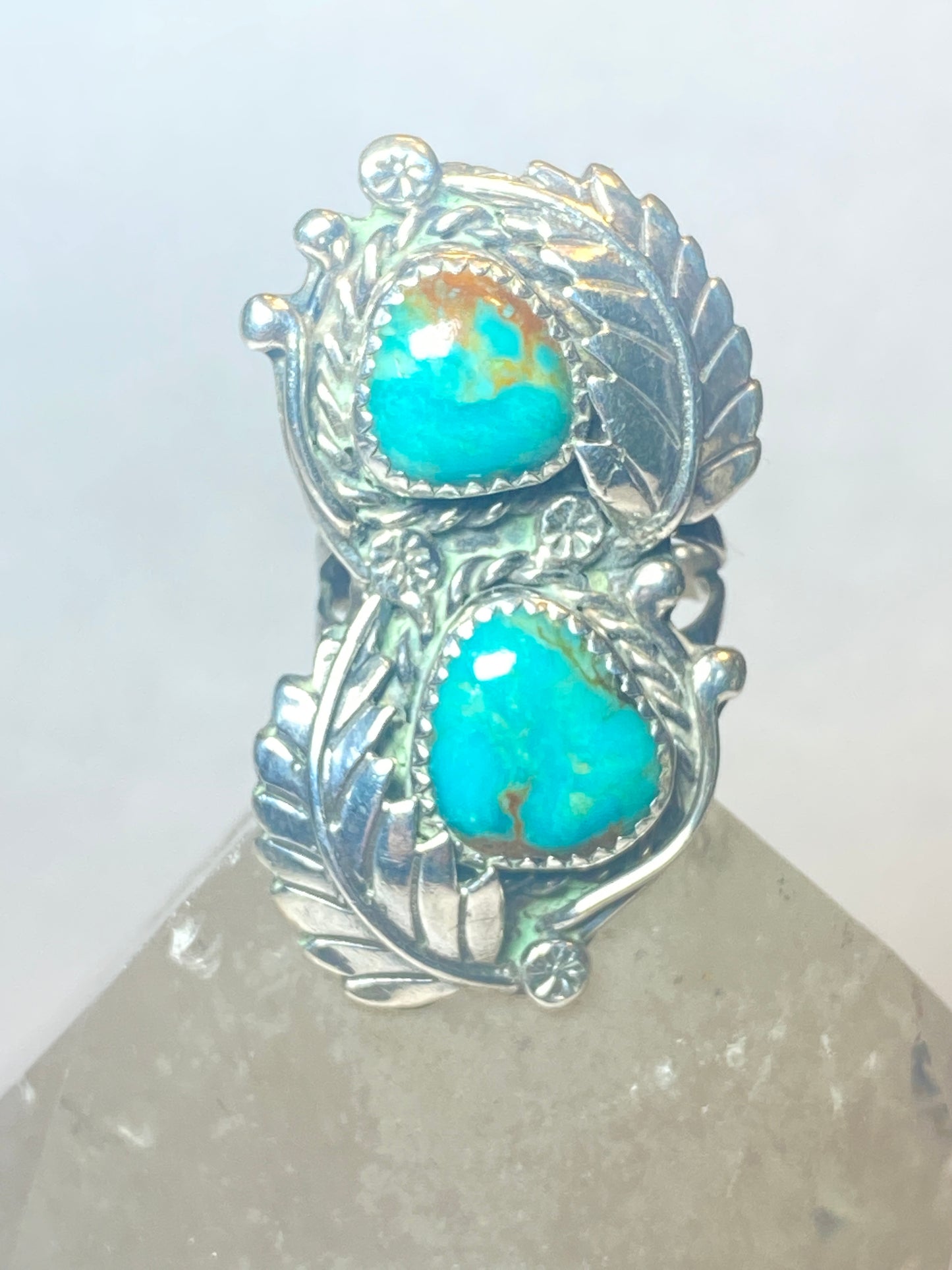 Turquoise ring Navajo long southwest sterling silver women