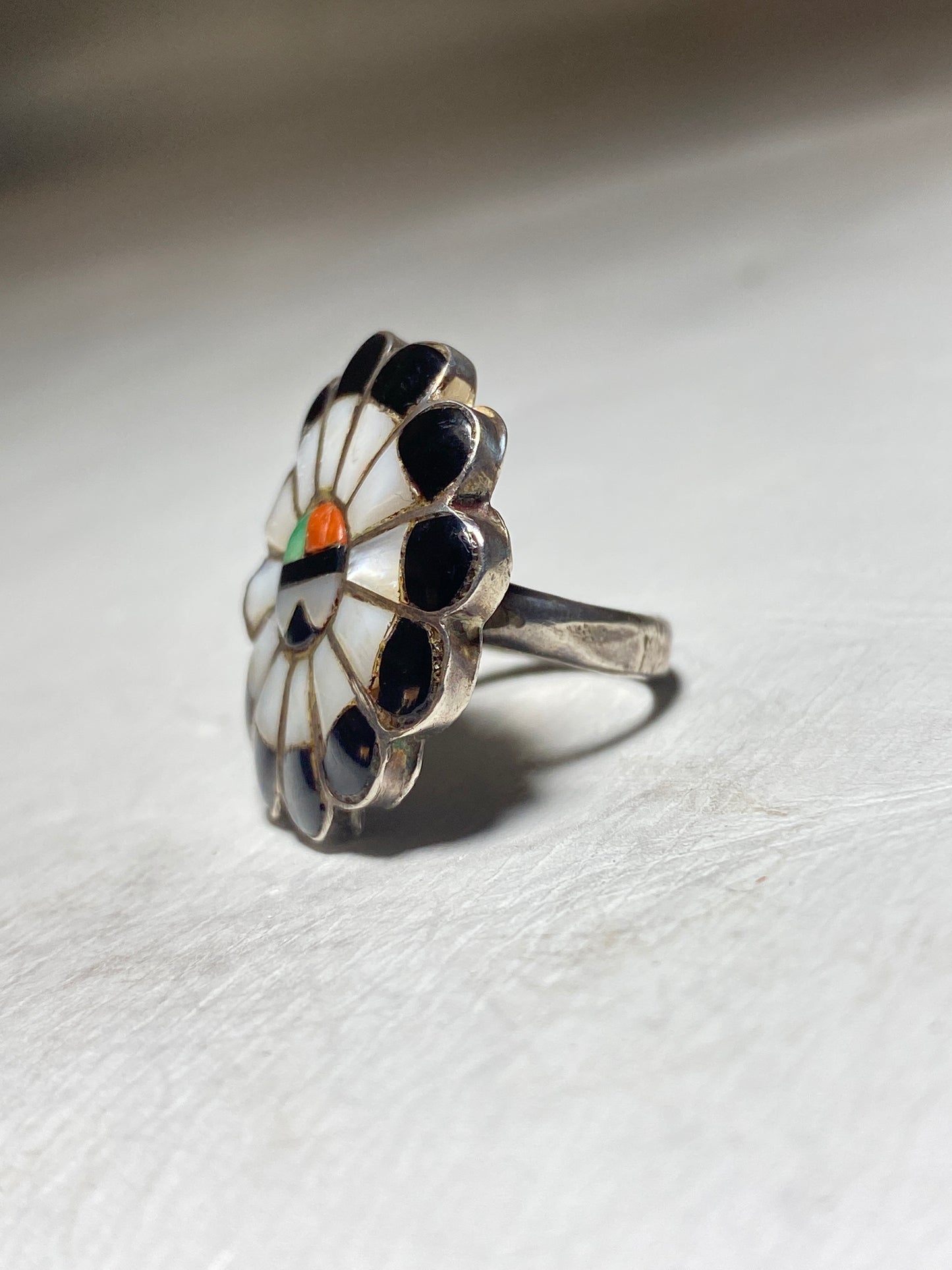 Zuni ring sun onyx MOP southwest sterling silver band women