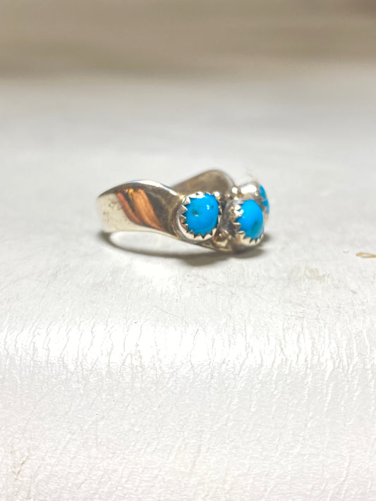 Turquoise ring Zuni petite point southwest pinky sterling silver