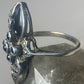 Long onyx ring size 7.50 marcasites Art Deco floral  sterling silver women