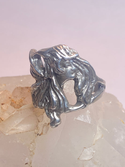 Lady ring size 6  profile long hair sterling silver women
