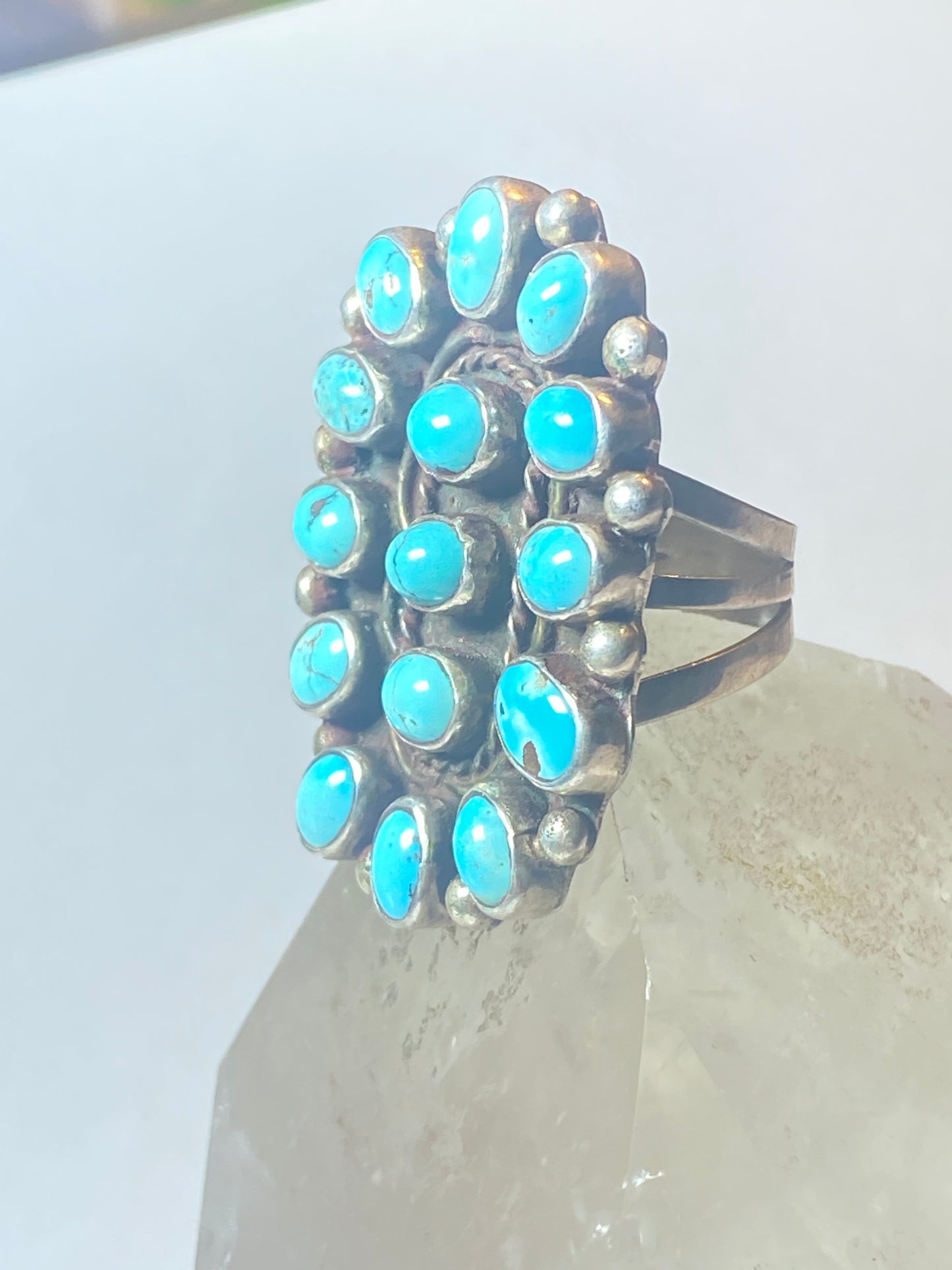 Turquoise ring big long Zuni southwest sterling  silver women