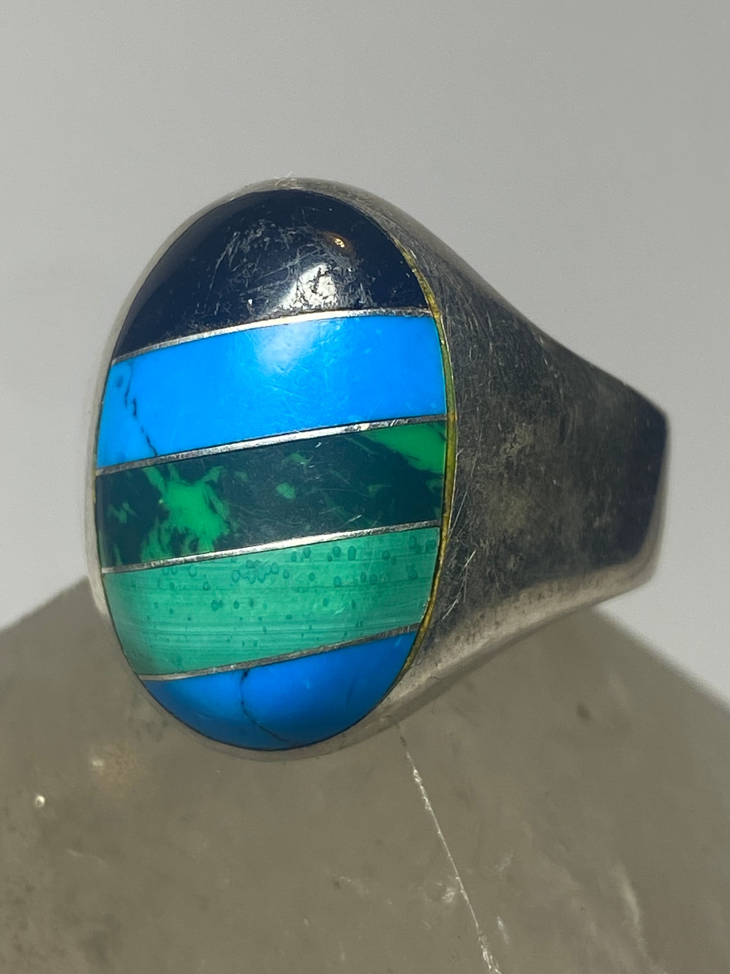 Turquoise ring Mexico Azurite Onyx southwest sterling silver women men