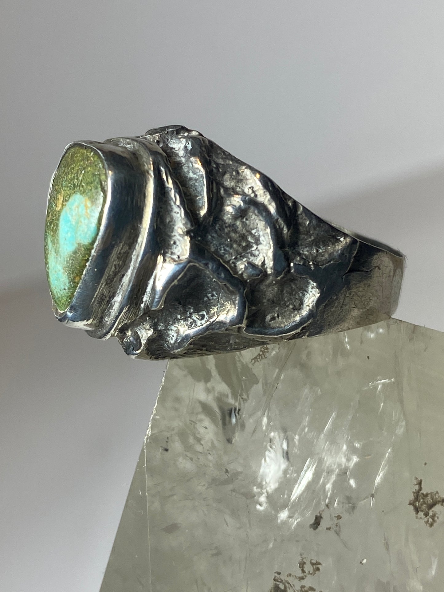 Turquoise  ring brutalist southwest sterling silver women men