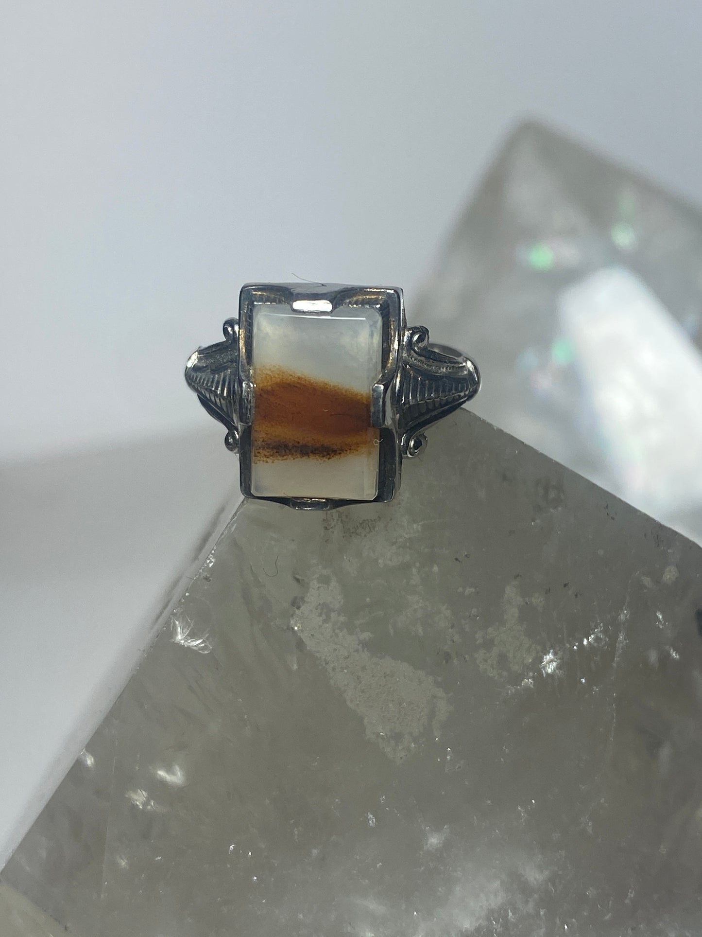 Agate ring Art Deco sterling silver women