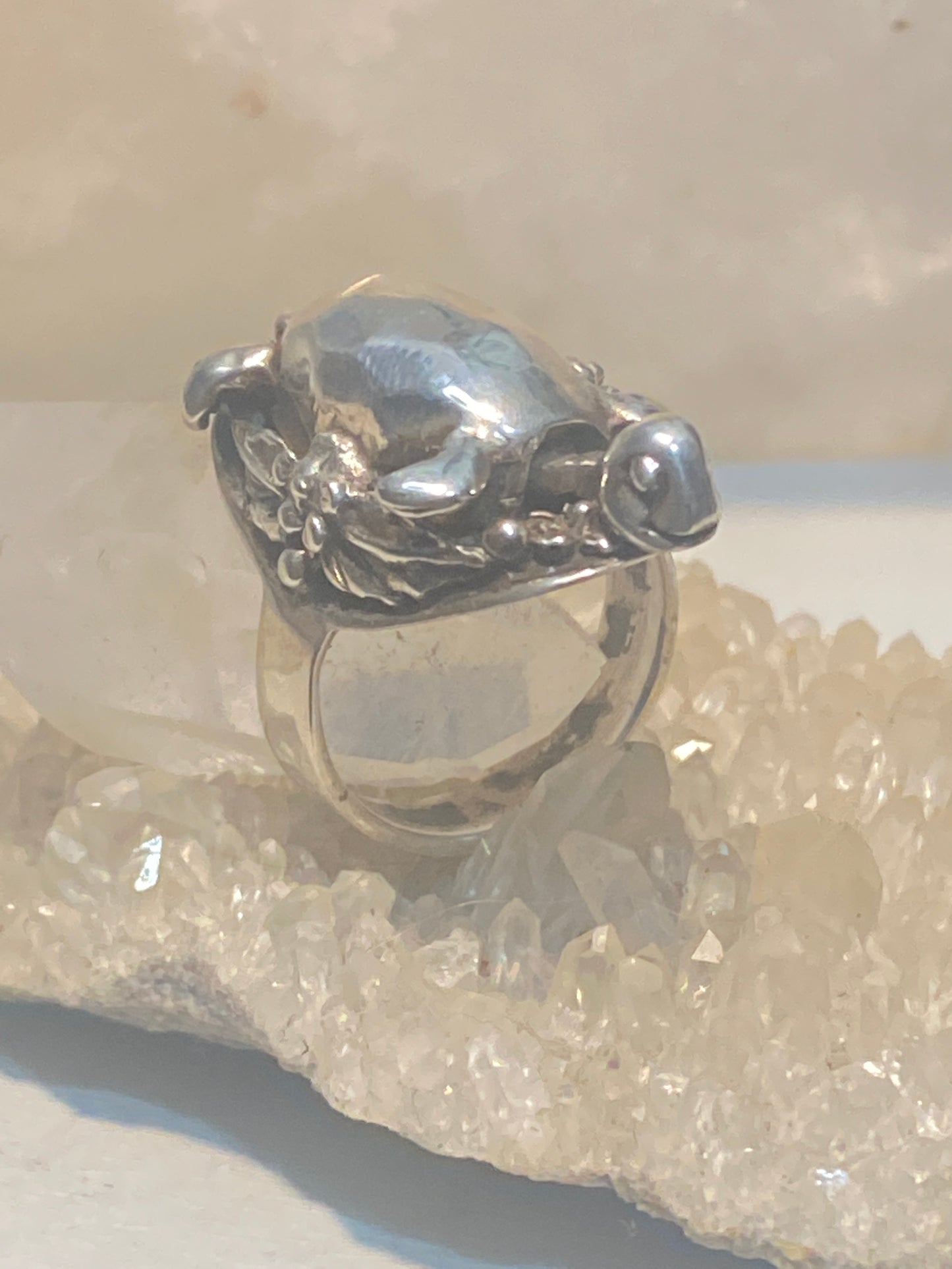 Turtle ring moving head floral band sterling silver women girls