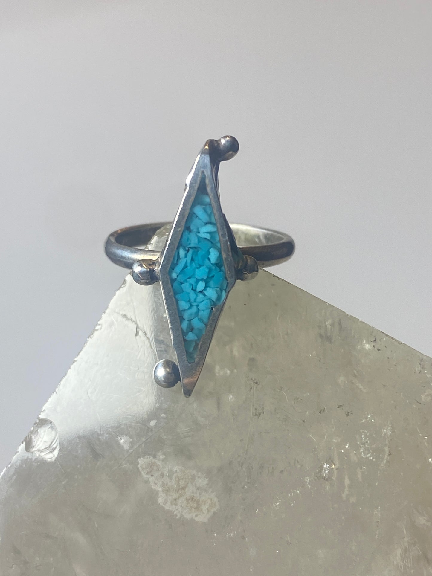 Long Turquoise chips Ring southwest pinky sterling silver women girls