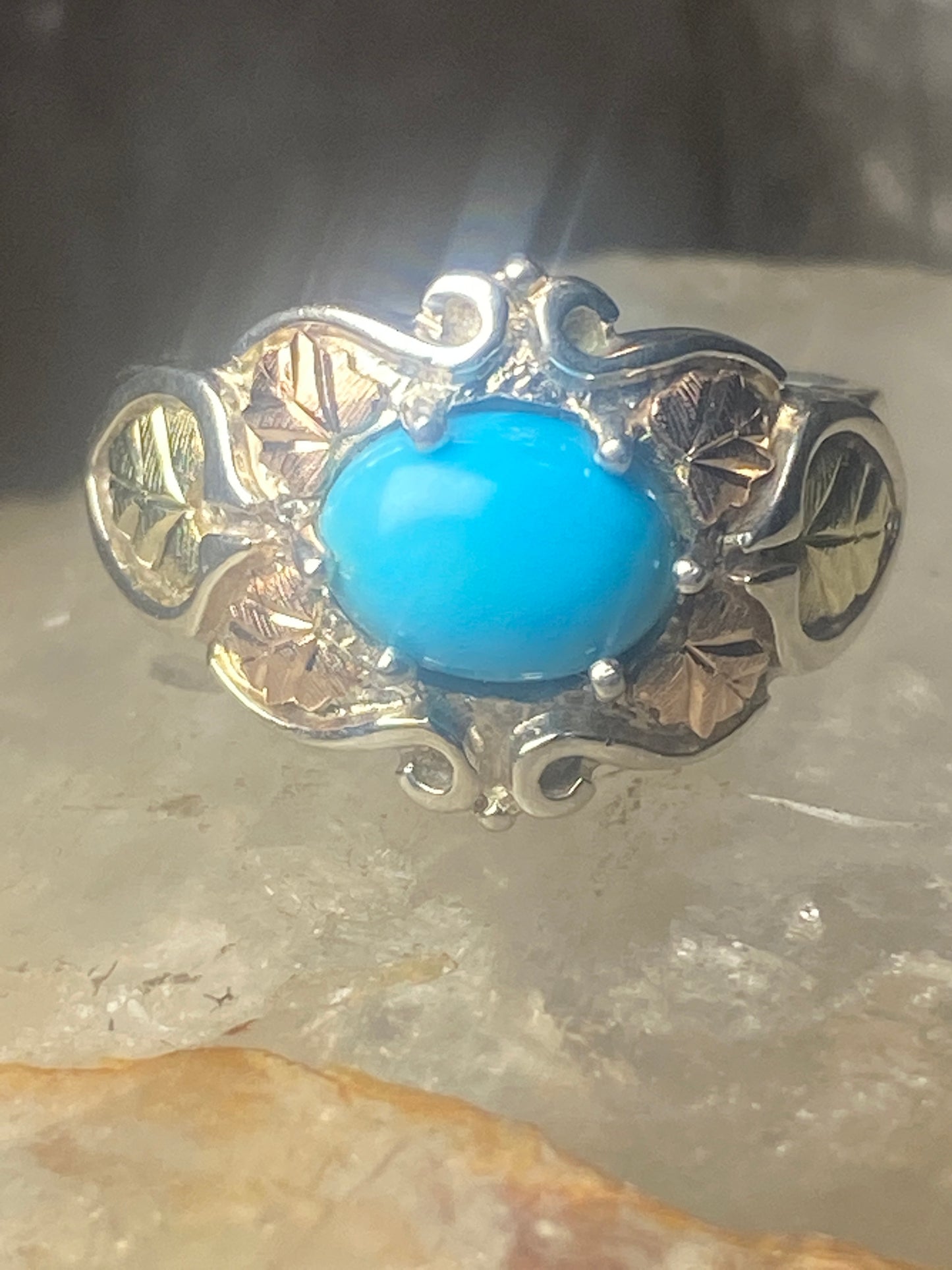 Black Hills Gold ring size 6 turquoise leaves sterling silver women girls